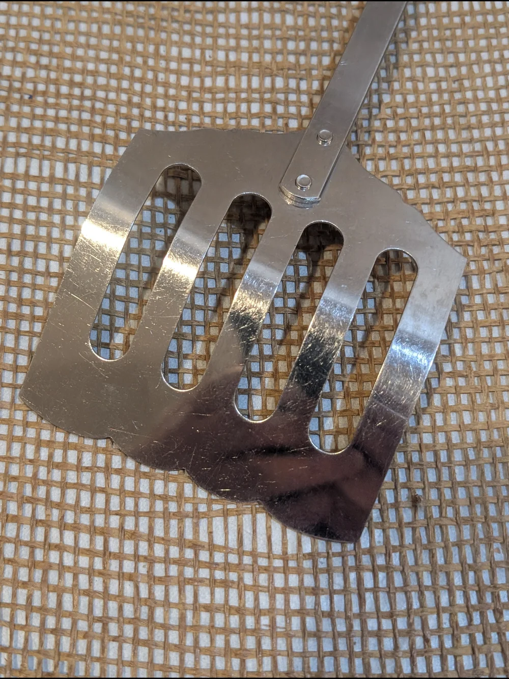Vintage Stanhome Slotted Metal Turner with Marbled Brown Handle
